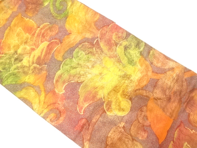 アンティーク　花唐草模様織り出し袋帯（着用可）